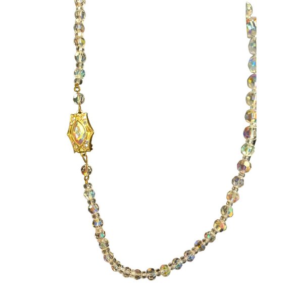 Vtg Clear Iridescent Crystal Necklace and Earring Set Beaded - Picture 5 of 8